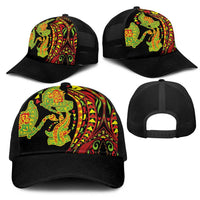 Hawaiian Manta Ray and Hammerhead Shark Tribal Tattoo Mesh Trucker Cap with Polynesian Tribal Pattern Kanaka Maoli Flag Color LT03 - Polynesian Pride