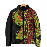 Hawaiian Manta Ray and Hammerhead Shark Tribal Tattoo Padded Jacket with Polynesian Tribal Pattern Kanaka Maoli Flag Color LT03 - Polynesian Pride