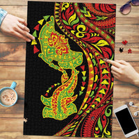 Hawaiian Manta Ray and Hammerhead Shark Tribal Tattoo Puzzle with Polynesian Tribal Pattern Kanaka Maoli Flag Color LT03 Multicolor - Polynesian Pride
