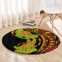 Hawaiian Manta Ray and Hammerhead Shark Tribal Tattoo Round Carpet with Polynesian Tribal Pattern Kanaka Maoli Flag Color LT03 - Polynesian Pride