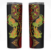Hawaiian Manta Ray and Hammerhead Shark Tribal Tattoo Skinny Tumbler with Polynesian Tribal Pattern Kanaka Maoli Flag Color LT03 Multicolor - Polynesian Pride
