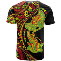 Hawaiian Manta Ray and Hammerhead Shark Tribal Tattoo T Shirt with Polynesian Tribal Pattern Kanaka Maoli Flag Color