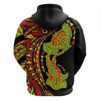 Hawaiian Manta Ray and Hammerhead Shark Tribal Tattoo Zip Hoodie with Polynesian Tribal Pattern Kanaka Maoli Flag Color