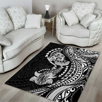 Hawaiian Manta Ray and Hammerhead Shark Tribal Tattoo Area Rug with Polynesian Tribal Pattern Black-White Color LT03 - Polynesian Pride