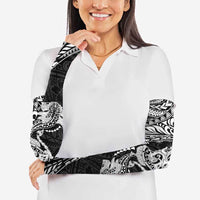 Hawaiian Manta Ray and Hammerhead Shark Tribal Tattoo Arm Sleeves with Polynesian Tribal Pattern Black-White Color LT03 - Polynesian Pride