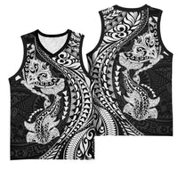 Hawaiian Manta Ray and Hammerhead Shark Tribal Tattoo Basketball Jersey with Polynesian Tribal Pattern Black-White Color LT03 - Polynesian Pride