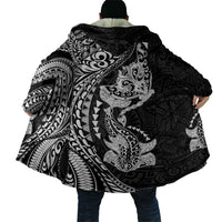 Hawaiian Manta Ray and Hammerhead Shark Tribal Tattoo Cloak with Polynesian Tribal Pattern Black-White Color