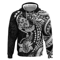 Hawaiian Manta Ray and Hammerhead Shark Tribal Tattoo Hoodie with Polynesian Tribal Pattern Black-White Color LT03 Pullover Hoodie Multicolor - Polynesian Pride