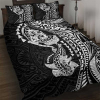 Hawaiian Manta Ray and Hammerhead Shark Tribal Tattoo Quilt Bed Set with Polynesian Tribal Pattern Black-White Color LT03 Multicolor - Polynesian Pride