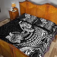 Hawaiian Manta Ray and Hammerhead Shark Tribal Tattoo Quilt Bed Set with Polynesian Tribal Pattern Black-White Color LT03 - Polynesian Pride