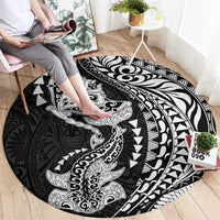 Hawaiian Manta Ray and Hammerhead Shark Tribal Tattoo Round Carpet with Polynesian Tribal Pattern Black-White Color LT03 - Polynesian Pride
