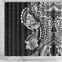 Hawaiian Manta Ray and Hammerhead Shark Tribal Tattoo Shower Curtain with Polynesian Tribal Pattern Black-White Color LT03 - Polynesian Pride