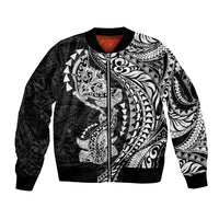 Hawaiian Manta Ray and Hammerhead Shark Tribal Tattoo Sleeve Zip Bomber Jacket with Polynesian Tribal Pattern Black-White Color LT03 Unisex Multicolor - Polynesian Pride