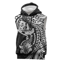 Hawaiian Manta Ray and Hammerhead Shark Tribal Tattoo Sleeveless Hoodie with Polynesian Tribal Pattern Black-White Color LT03 Multicolor - Polynesian Pride