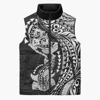 Hawaiian Manta Ray and Hammerhead Shark Tribal Tattoo Sleeveless Puffer Jacket with Polynesian Tribal Pattern Black-White Color LT03 Unisex Multicolor - Polynesian Pride