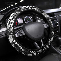 Hawaiian Manta Ray and Hammerhead Shark Tribal Tattoo Steering Wheel Cover with Polynesian Tribal Pattern Black-White Color LT03 Universal Fit Multicolor - Polynesian Pride