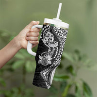 Hawaiian Manta Ray and Hammerhead Shark Tribal Tattoo Tumbler With Handle with Polynesian Tribal Pattern Black-White Color LT03 - Polynesian Pride