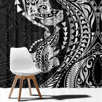 Hawaiian Manta Ray and Hammerhead Shark Tribal Tattoo Window Curtain with Polynesian Tribal Pattern Black-White Color LT03 - Polynesian Pride