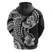 Hawaiian Manta Ray and Hammerhead Shark Tribal Tattoo Zip Hoodie with Polynesian Tribal Pattern Black-White Color LT03 - Polynesian Pride