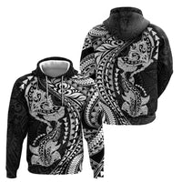 Hawaiian Manta Ray and Hammerhead Shark Tribal Tattoo Zip Hoodie with Polynesian Tribal Pattern Black-White Color LT03 - Polynesian Pride