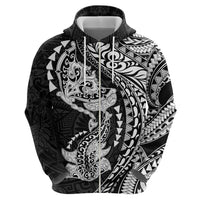Hawaiian Manta Ray and Hammerhead Shark Tribal Tattoo Zip Hoodie with Polynesian Tribal Pattern Black-White Color LT03 - Polynesian Pride