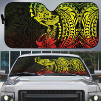 Hawaiian Manta Ray and Hammerhead Shark Tribal Tattoo Auto Sun Shade with Polynesian Tribal Pattern Reggae Style