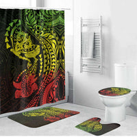 Hawaiian Manta Ray and Hammerhead Shark Tribal Tattoo Bathroom Set with Polynesian Tribal Pattern Reggae Style
