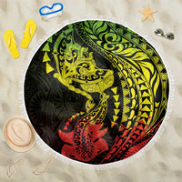 Hawaiian Manta Ray and Hammerhead Shark Tribal Tattoo Beach Blanket with Polynesian Tribal Pattern Reggae Style