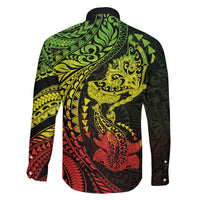 Hawaiian Manta Ray and Hammerhead Shark Tribal Tattoo Family Matching Long Sleeve Bodycon Dress and Hawaiian Shirt with Polynesian Tribal Pattern Reggae Style LT03 - Polynesian Pride