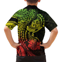 Hawaiian Manta Ray and Hammerhead Shark Tribal Tattoo Family Matching Off Shoulder Short Dress and Hawaiian Shirt with Polynesian Tribal Pattern Reggae Style LT03 - Polynesian Pride