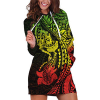 Hawaiian Manta Ray and Hammerhead Shark Tribal Tattoo Hoodie Dress with Polynesian Tribal Pattern Reggae Style LT03 Multicolor - Polynesian Pride