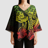 Hawaiian Manta Ray and Hammerhead Shark Tribal Tattoo Kimono Sleeve Blouse with Polynesian Tribal Pattern Reggae Style LT03 - Polynesian Pride