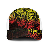 Hawaiian Manta Ray and Hammerhead Shark Tribal Tattoo Mesh Trucker Cap with Polynesian Tribal Pattern Reggae Style