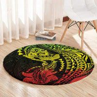 Hawaiian Manta Ray and Hammerhead Shark Tribal Tattoo Round Carpet with Polynesian Tribal Pattern Reggae Style
