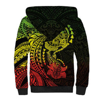 Hawaiian Manta Ray and Hammerhead Shark Tribal Tattoo Sherpa Hoodie with Polynesian Tribal Pattern Reggae Style LT03 - Polynesian Pride