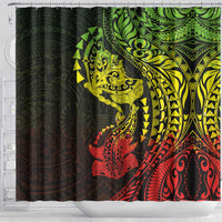 Hawaiian Manta Ray and Hammerhead Shark Tribal Tattoo Shower Curtain with Polynesian Tribal Pattern Reggae Style