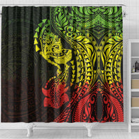 Hawaiian Manta Ray and Hammerhead Shark Tribal Tattoo Shower Curtain with Polynesian Tribal Pattern Reggae Style