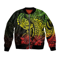 Hawaiian Manta Ray and Hammerhead Shark Tribal Tattoo Sleeve Zip Bomber Jacket with Polynesian Tribal Pattern Reggae Style
