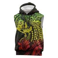 Hawaiian Manta Ray and Hammerhead Shark Tribal Tattoo Sleeveless Hoodie with Polynesian Tribal Pattern Reggae Style LT03 Multicolor - Polynesian Pride