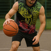Hawaiian Manta Ray and Hammerhead Shark Tribal Tattoo Sleeveless Hoodie with Polynesian Tribal Pattern Reggae Style LT03 - Polynesian Pride