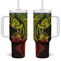 Hawaiian Manta Ray and Hammerhead Shark Tribal Tattoo Tumbler With Handle with Polynesian Tribal Pattern Reggae Style LT03 One Size: 40 oz Multicolor - Polynesian Pride
