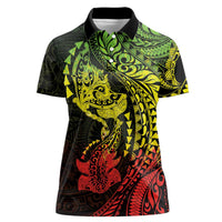 Hawaiian Manta Ray and Hammerhead Shark Tribal Tattoo Women Polo Shirt with Polynesian Tribal Pattern Reggae Style LT03 Female Multicolor - Polynesian Pride