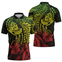 Hawaiian Manta Ray and Hammerhead Shark Tribal Tattoo Zipper Polo Shirt with Polynesian Tribal Pattern Reggae Style LT03 - Polynesian Pride