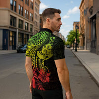 Hawaiian Manta Ray and Hammerhead Shark Tribal Tattoo Zipper Polo Shirt with Polynesian Tribal Pattern Reggae Style LT03 - Polynesian Pride