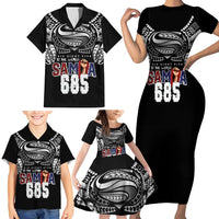 Super Samoa-Six Eight Five to The World Family Matching Short Sleeve Bodycon Dress and Hawaiian Shirt Traditional Samoan Tattoo Black Color LT03 - Polynesian Pride