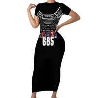 Super Samoa-Six Eight Five to The World Family Matching Short Sleeve Bodycon Dress and Hawaiian Shirt Traditional Samoan Tattoo Black Color LT03 Mom's Dress Black - Polynesian Pride