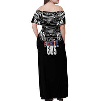 Super Samoa-Six Eight Five to The World Off Shoulder Maxi Dress Traditional Samoan Tattoo Black Color LT03 - Polynesian Pride