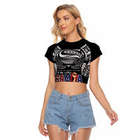Super Samoa-Six Eight Five to The World Raglan Cropped T Shirt Traditional Samoan Tattoo Black Color LT03 Female Black - Polynesian Pride