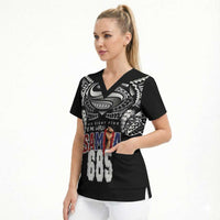 Super Samoa-Six Eight Five to The World Scrub Top Traditional Samoan Tattoo Black Color