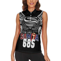 Super Samoa-Six Eight Five to The World Women Sleeveless Polo Shirt Traditional Samoan Tattoo Black Color LT03 - Polynesian Pride